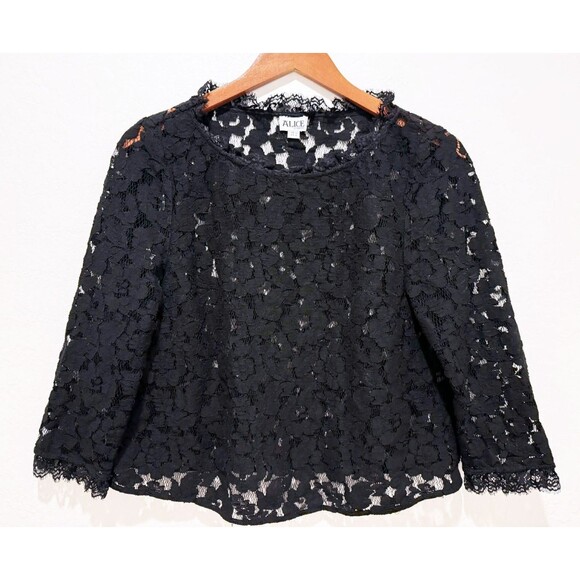 Alice Temperley London Black Lace Designer Top Sheer Floral Elegant Formal 8 M - Picture 1 of 5